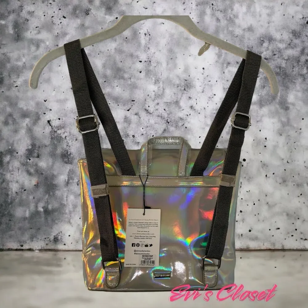 Skinny Dip London Holographic Mermaid Iridescent  Mini Bianca Backpack. NWT